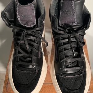 Y-3 Black and Cream High-Top Sneakers